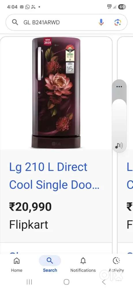 LG single door fridge 224litar