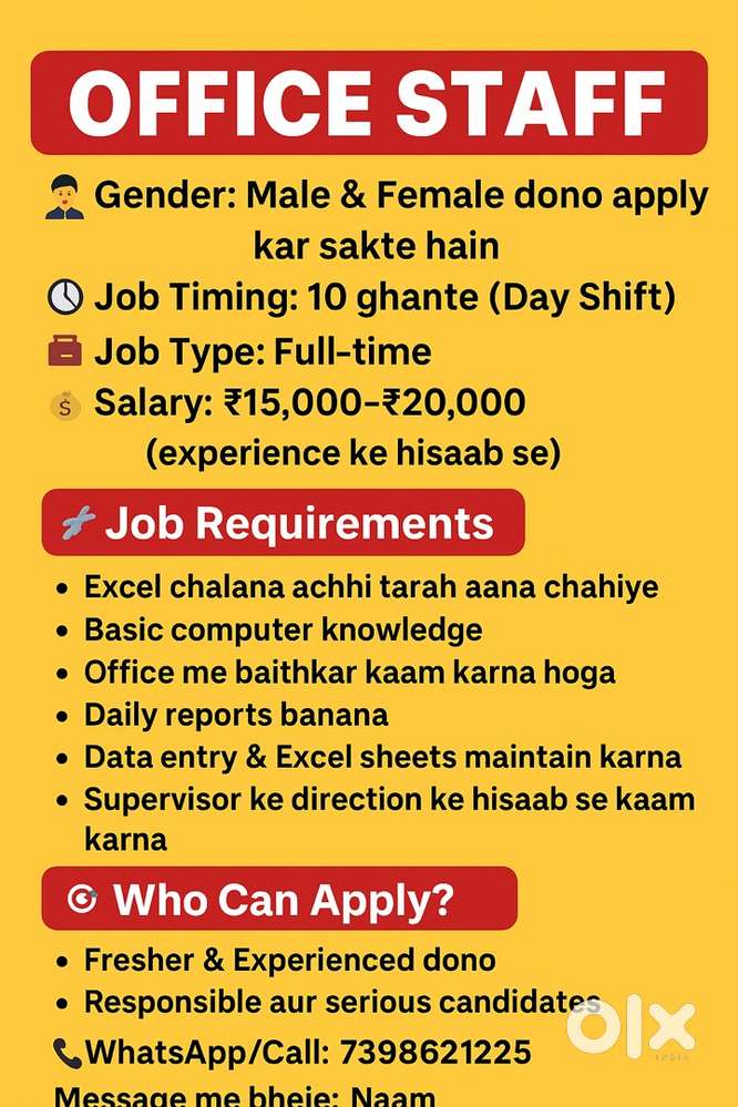 Office Staff ‍ Gender: Male & Female dono