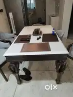 Dining Table 6 seater chairs with onyx white-marble (saagwood)