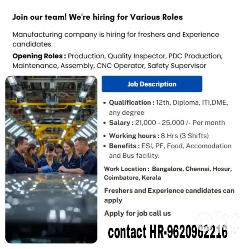 URGENT HIRING IN VEHICLE MANUFACTURING FIELD