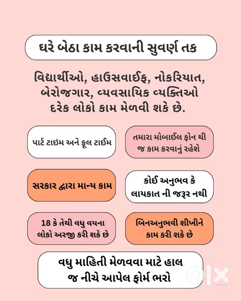 ઘર બેઠા કામ કરવાની તક