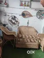 Cane sofa chair with table set/ Wooden Natural pidha/Cane serving tray