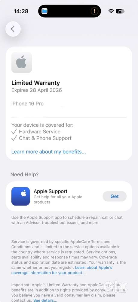 iphone 16 Pro 256 GB  Black Titanium  Warranty till April 2026