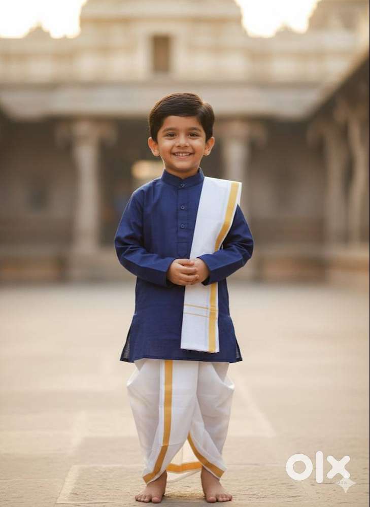 COTTON KURTA  + COTTON GOLD JARI BORDER  KACHE PANCHA DHOTI / PANJAKAJ
