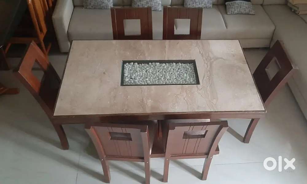 Urgent Sale – 6 Seater Dining Table with Chairs + Marble Center Table