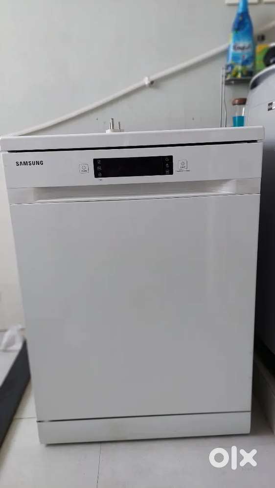 Samsung dishwasher along with stand and detergent.