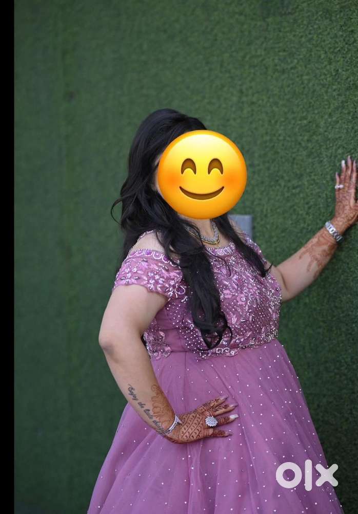 pink colour gown with can can