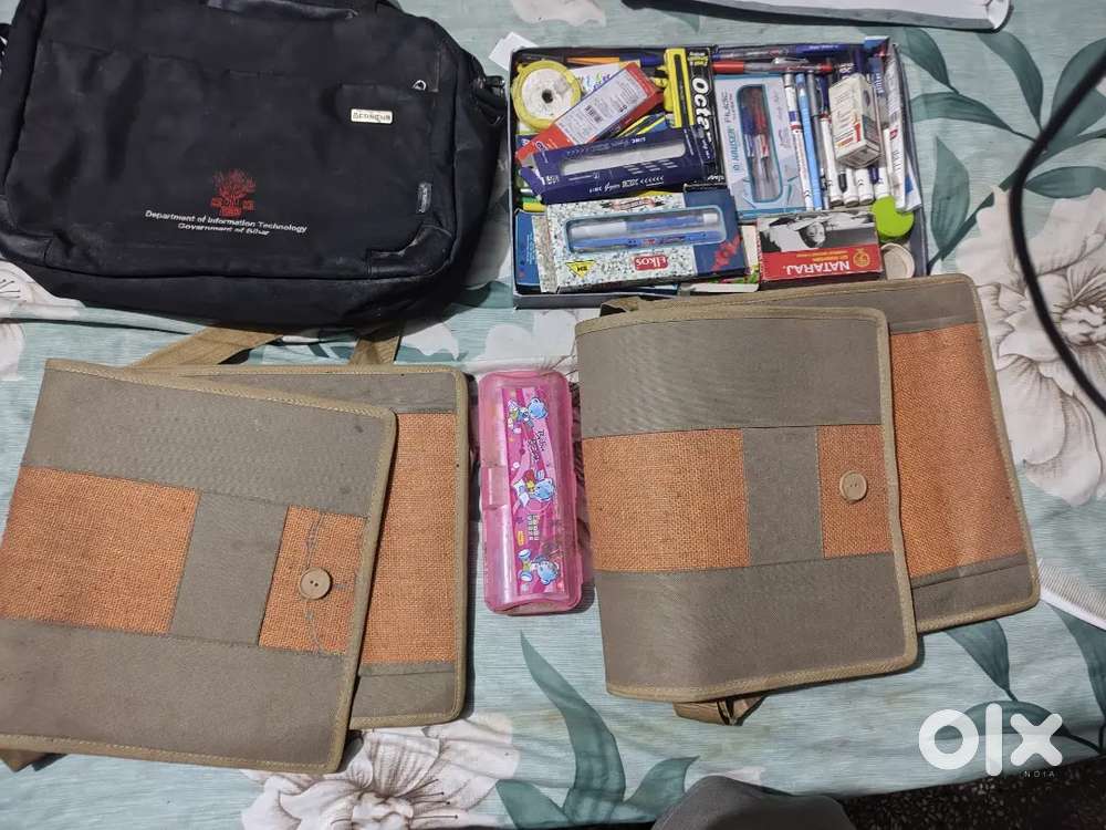 Three trendy and strong bags with stationary items