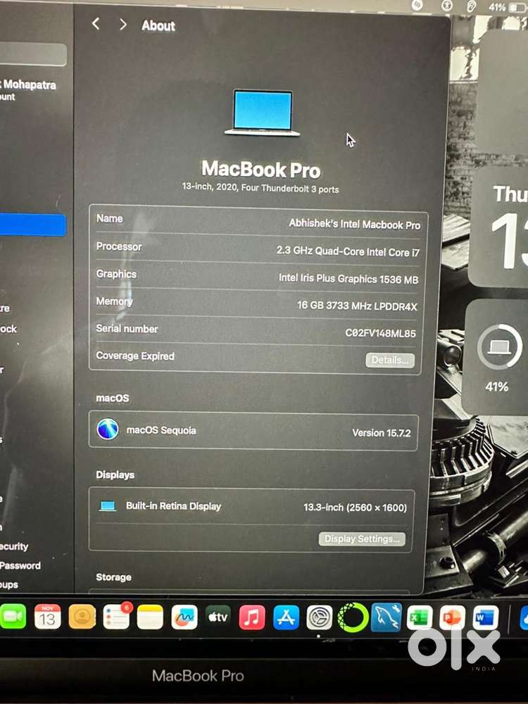 13inch ,2020 , Four Thunderbolt 3ports, Intel Core i7, 16 GB Ram, 512G