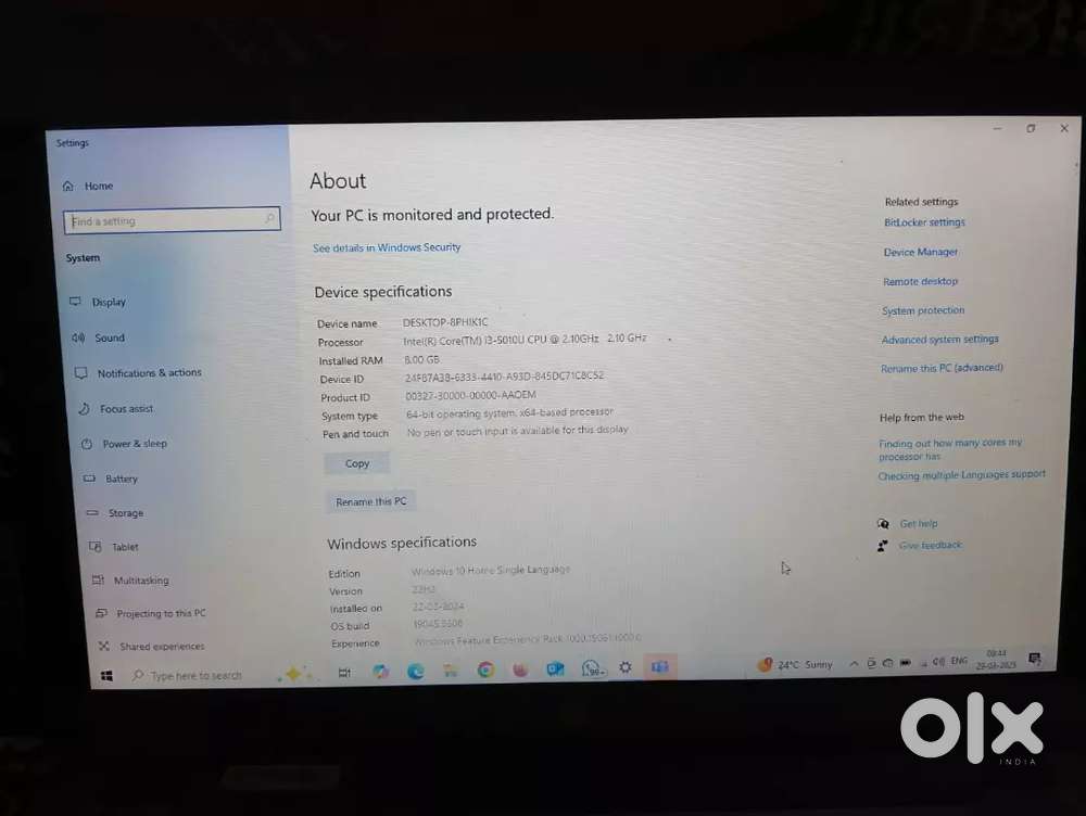 HP- I3 - 8GB RAM - 250GB HDD less use Laptop