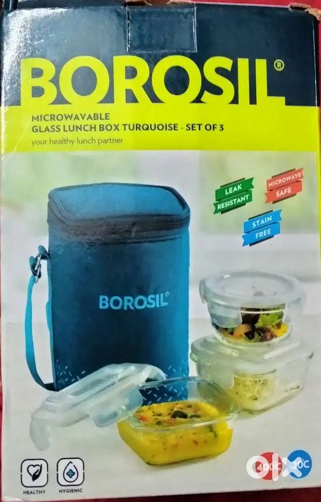 BOROSIL Microwave Glass Lunch Box Turquoise - set of 3
