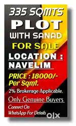 335 SQMTS SETTLEMENT PLOT WITH SANAD FOR IMMEDIATE SALE IN NAVELIM.