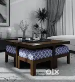Solidwood center table with 4 stools