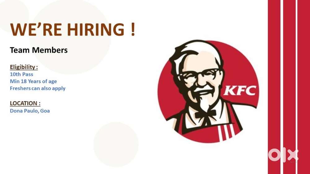 KFC India Hiring for Dona paula