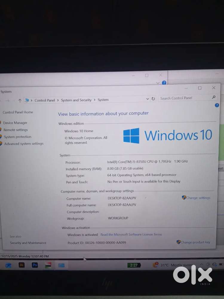 HP i5 8 th gen Laptop (light book)