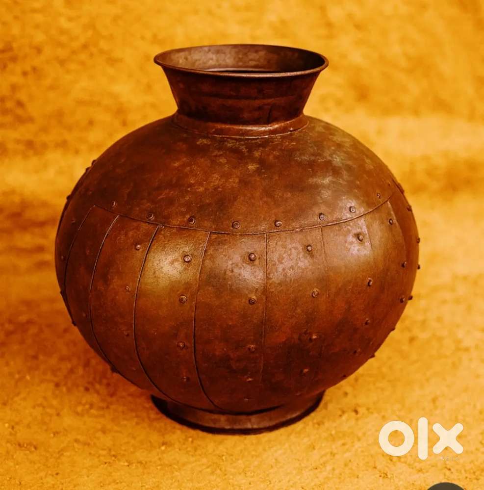 Antique Handcrafted Iron Water carrier Pot Vessel for Rustic Decor