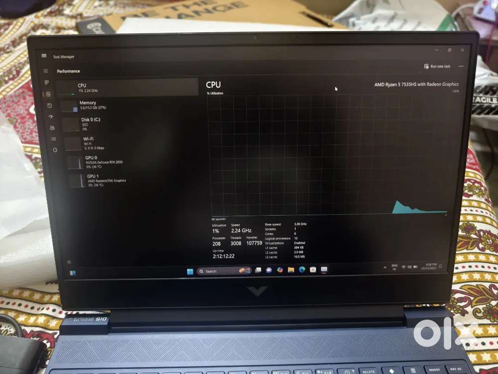 HP VICTUS 15-fb1017ax gaming laptop with charger