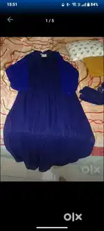 Nevy blue gown with balloon design sleeve and dupatta
