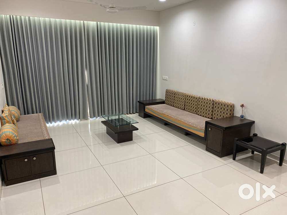 Pure Saag Sofa Set with Tv Unit Wardrobe, Glass-Teapoy &4 set of Bench