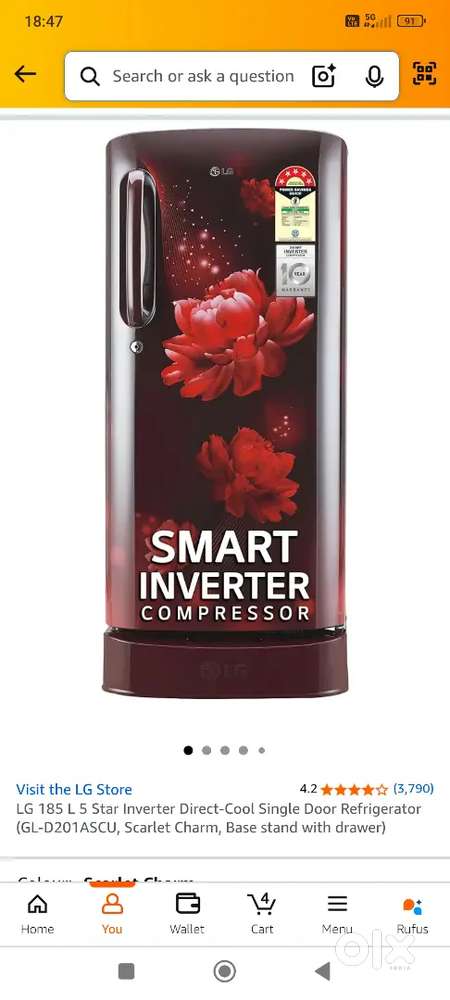 185 litre refrigerator