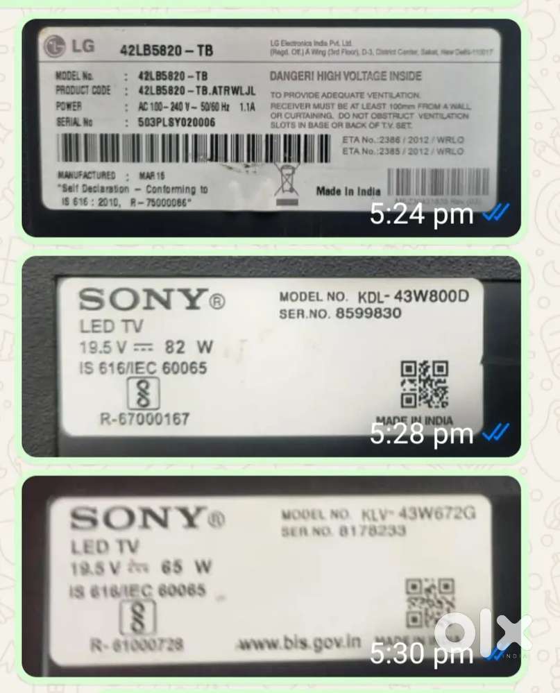 LED TV 42 SONY-2&LG-1=TOTAL-3NO