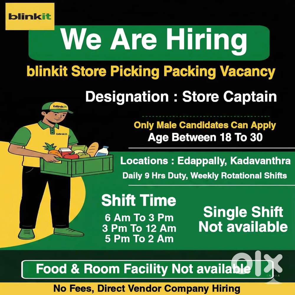 Blinkit Store Captain Vacancy for Edappally