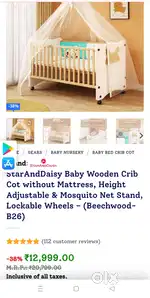Baby cot wooden & attachable to bed